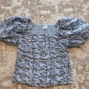 Abercrombie Kids Blue Floral Puff Sleeve Blouse